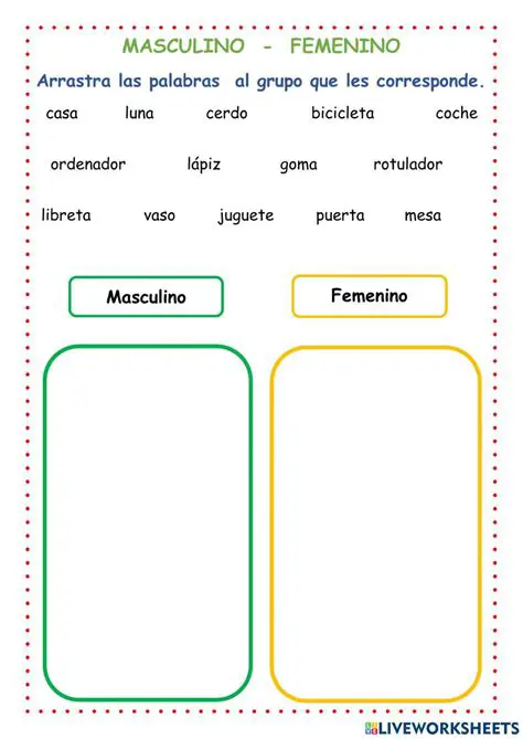 Escribo los masculinos y femeninos de las siguientes palabras