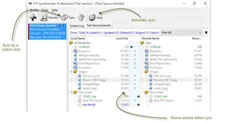 Synchronize two FTP sites or local directories