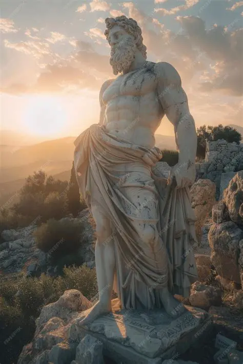 Templos e monumentos com colunas e estatuetas de deuses e deusas